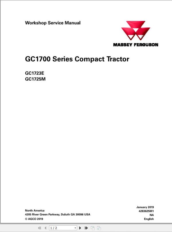 Massey Ferguson Tractor GC1723E GC1725M Workshop Service Manual 4283625M1 1