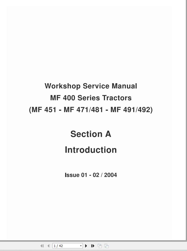 Massey Ferguson Tractor MF 400 Series Workshop Manual 1