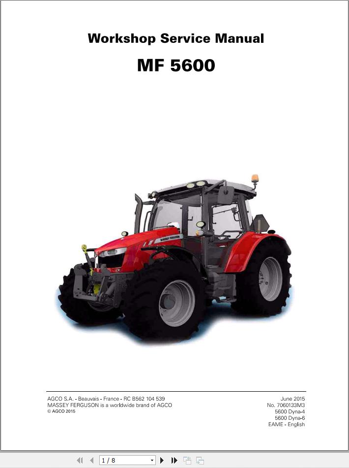 Massey Ferguson Tractor MF 5600 Workshop Service Manual 7060133M3 1