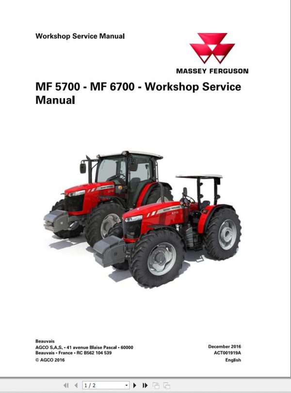 Massey Ferguson Tractor MF 5700 6700 Workshop Service Manual ACT001919A 1