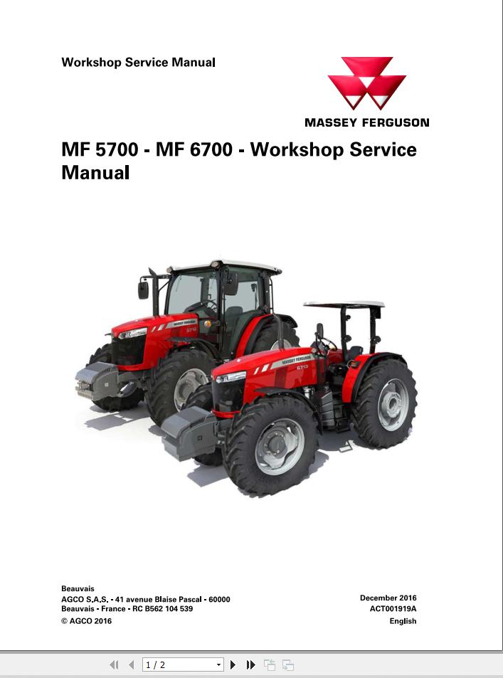 Massey Ferguson Tractor MF 5700 6700 Workshop Service Manual ACT001919A 1