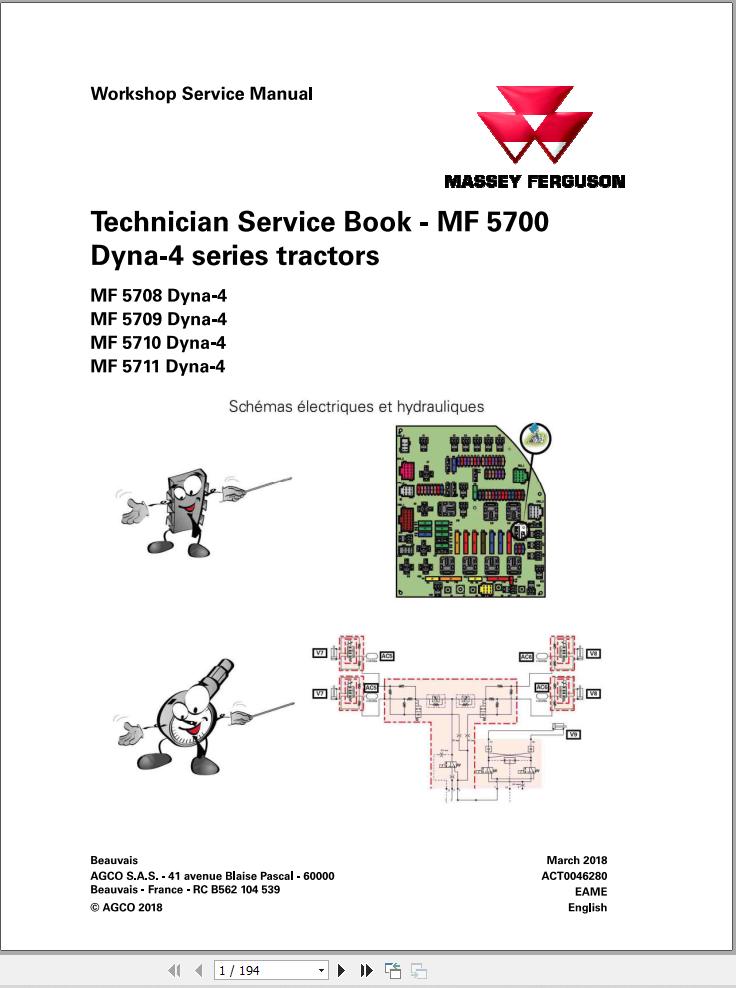 Massey Ferguson Tractor MF 5700 Series Dyna 4 Technician Service Book ACT0046280 1