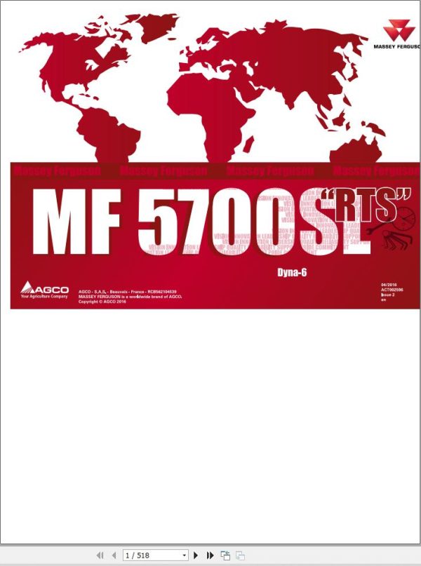 Massey Ferguson Tractor MF 5700SL Series Dyna 6 Repair Time Schedule ACT002596 1