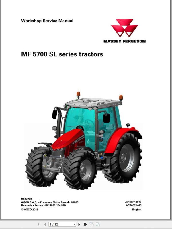 Massey Ferguson Tractor MF 5700SL Series Workshop Service Manual ACT0021460 1