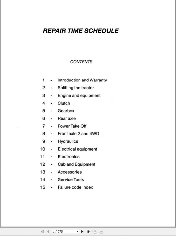 Massey Ferguson Tractor MF 6100 Series Repair Time Schedule 1