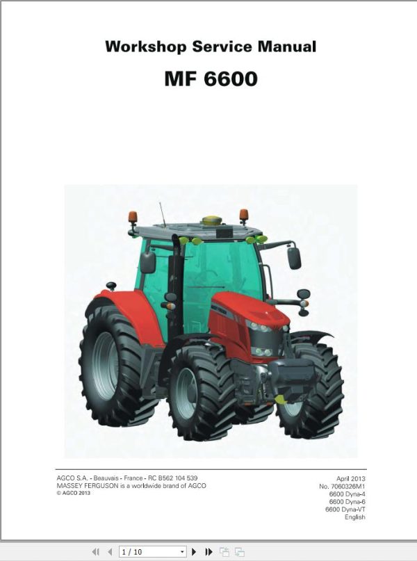 Massey Ferguson Tractor MF 6600 Workshop Service Manual 7060326M1 1