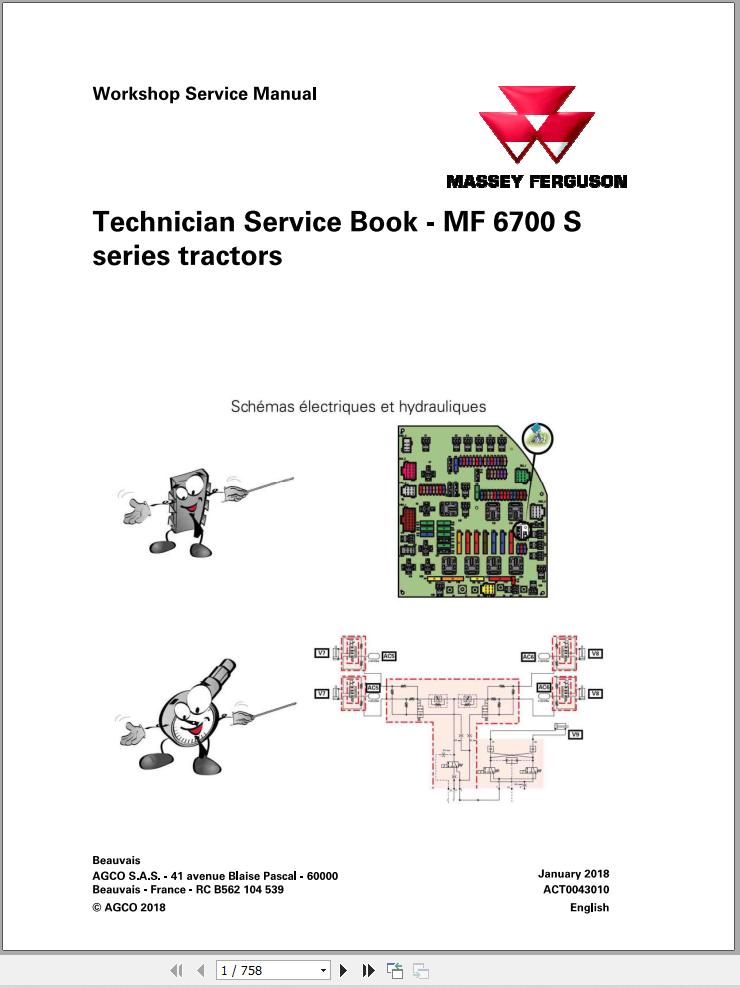 Massey Ferguson Tractor MF 6700S Series Technician Service Book 1