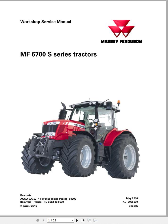 Massey Ferguson Tractor MF 6700S Series Workshop Service Manual ACT0025630 1