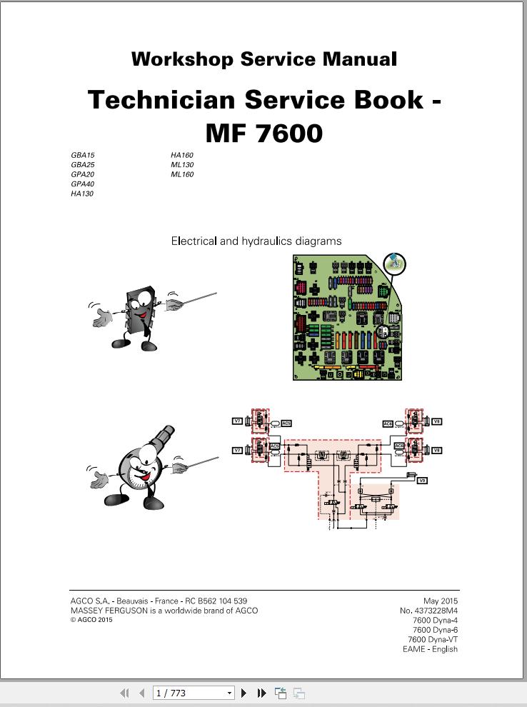Massey Ferguson Tractor MF 7600 Series Technician Service Book 4373228M4 1