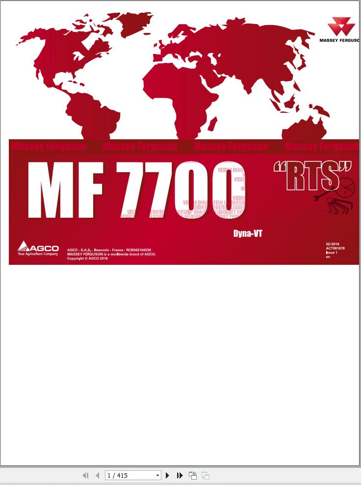 Massey Ferguson Tractor MF 7700 Dyna VT Repair Time Schedule ACT001678 1