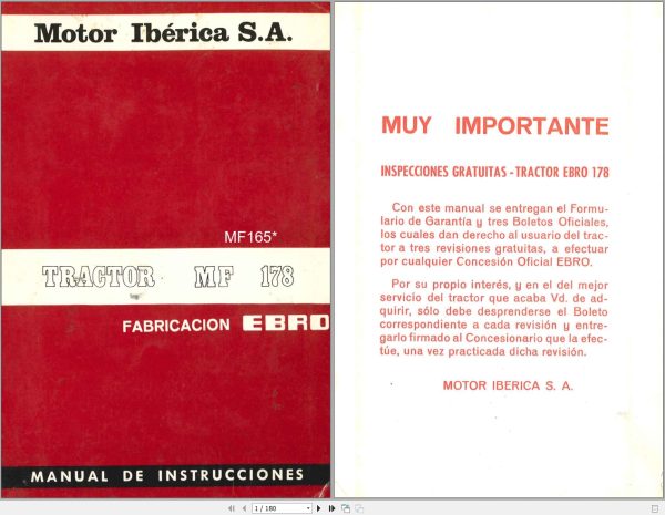 Massey Ferguson Tractor MF178 Instruction Manual 1