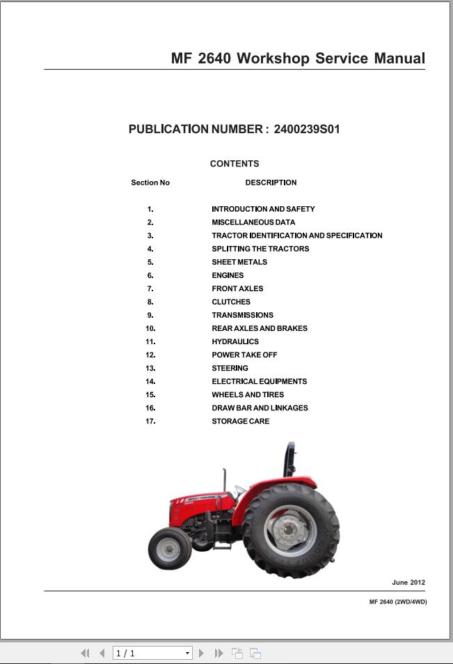 Massey Ferguson Tractor MF2640 Workshop Service Manual 2400239S01 1