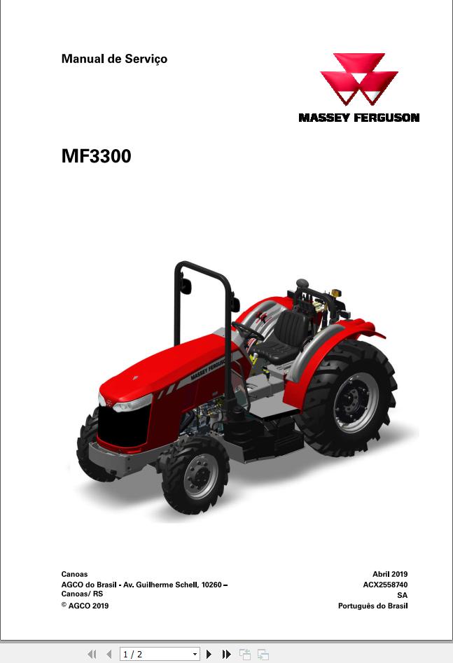 Massey Ferguson Tractor MF3300 Service Manual ACX2558740 PT 1