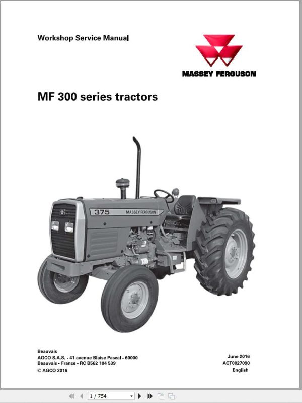 Massey Ferguson Tractor MF345 to MF385 Workshop Service Manual ACT0027090 1