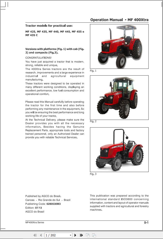 Massey Ferguson Tractor MF400Xtra Operation Manual 6280530M3 1