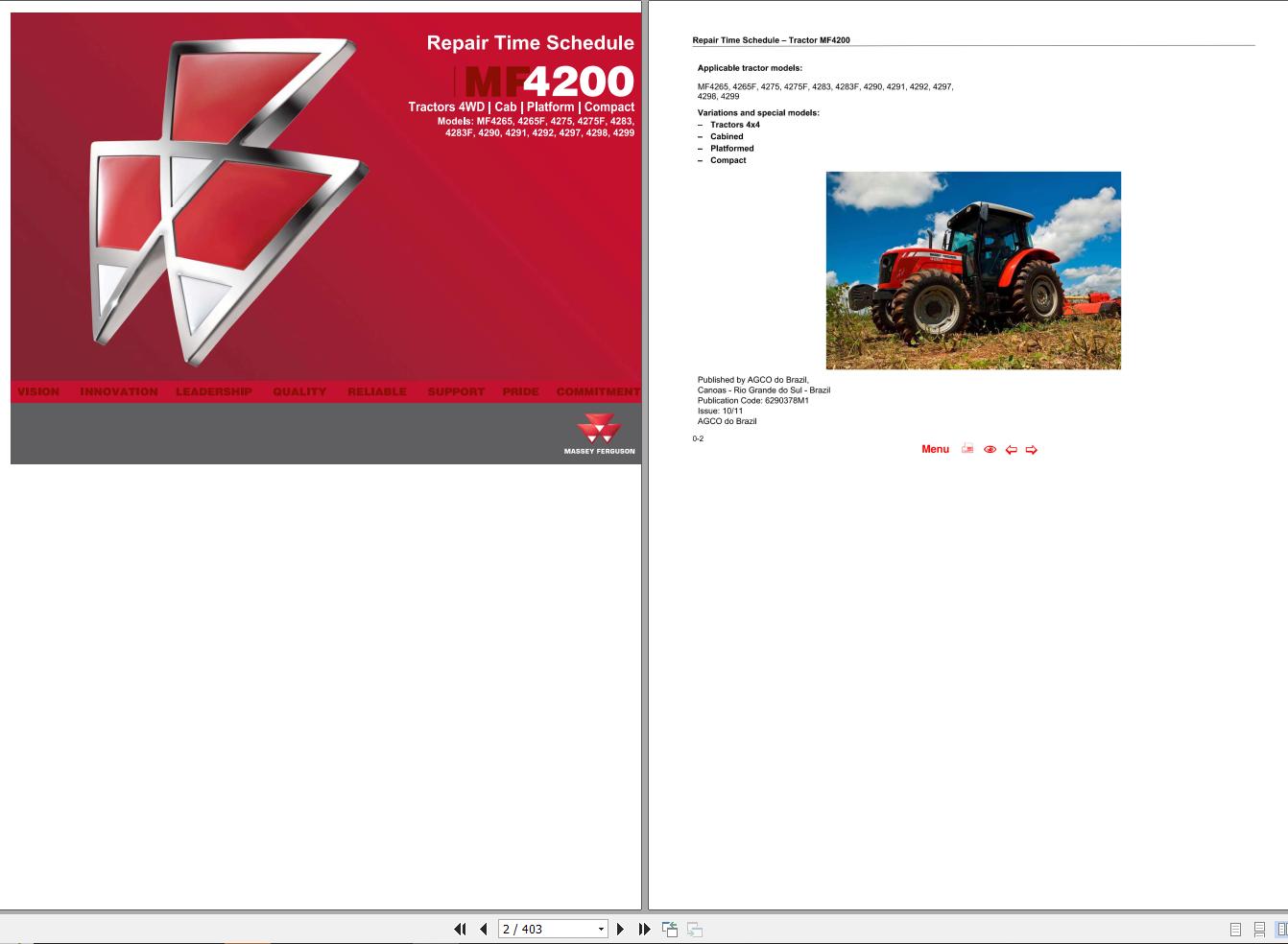Massey Ferguson Tractor MF4200 Series Repair Time Schedule 6290378M1 1