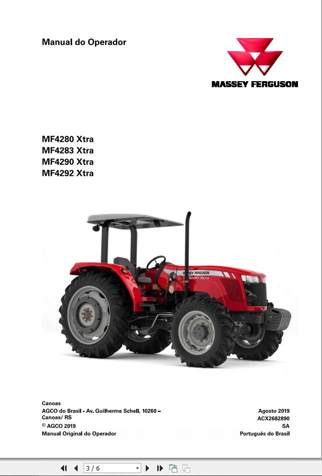 Massey Ferguson Tractor MF4200Xtra Series Operator Manual ACX2682890 PT 1