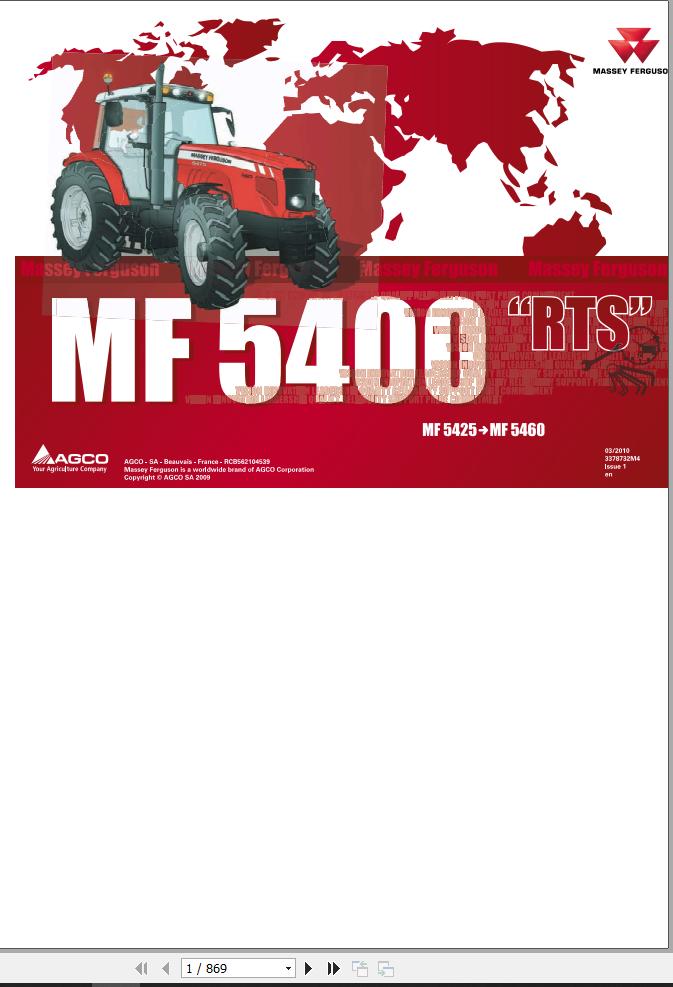 Massey Ferguson Tractor MF5425 to MF5460 Repair Time Schedule 3378732M4 1