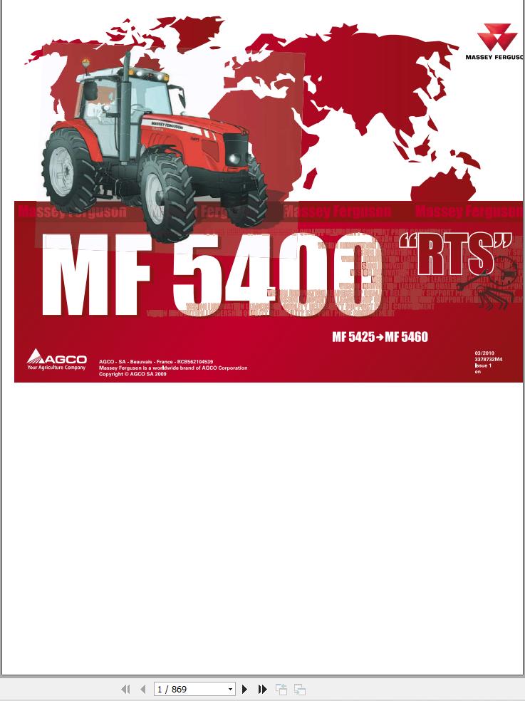 Massey Ferguson Tractor MF5425 to MF5460 Repair Time Schedule 3378732M4593 1