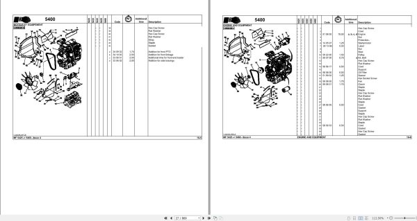 Massey Ferguson Tractor MF5425 to MF5460 Repair Time Schedule 3378732M4593 2