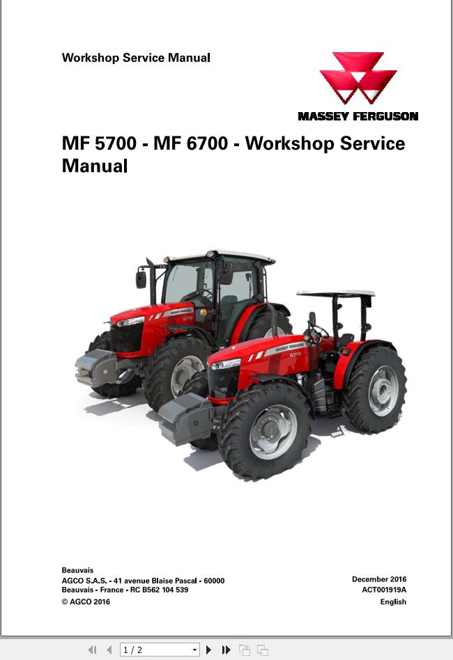 Massey Ferguson Tractor MF5700 MF6700 Workshop Service Manual ACT001919A 1