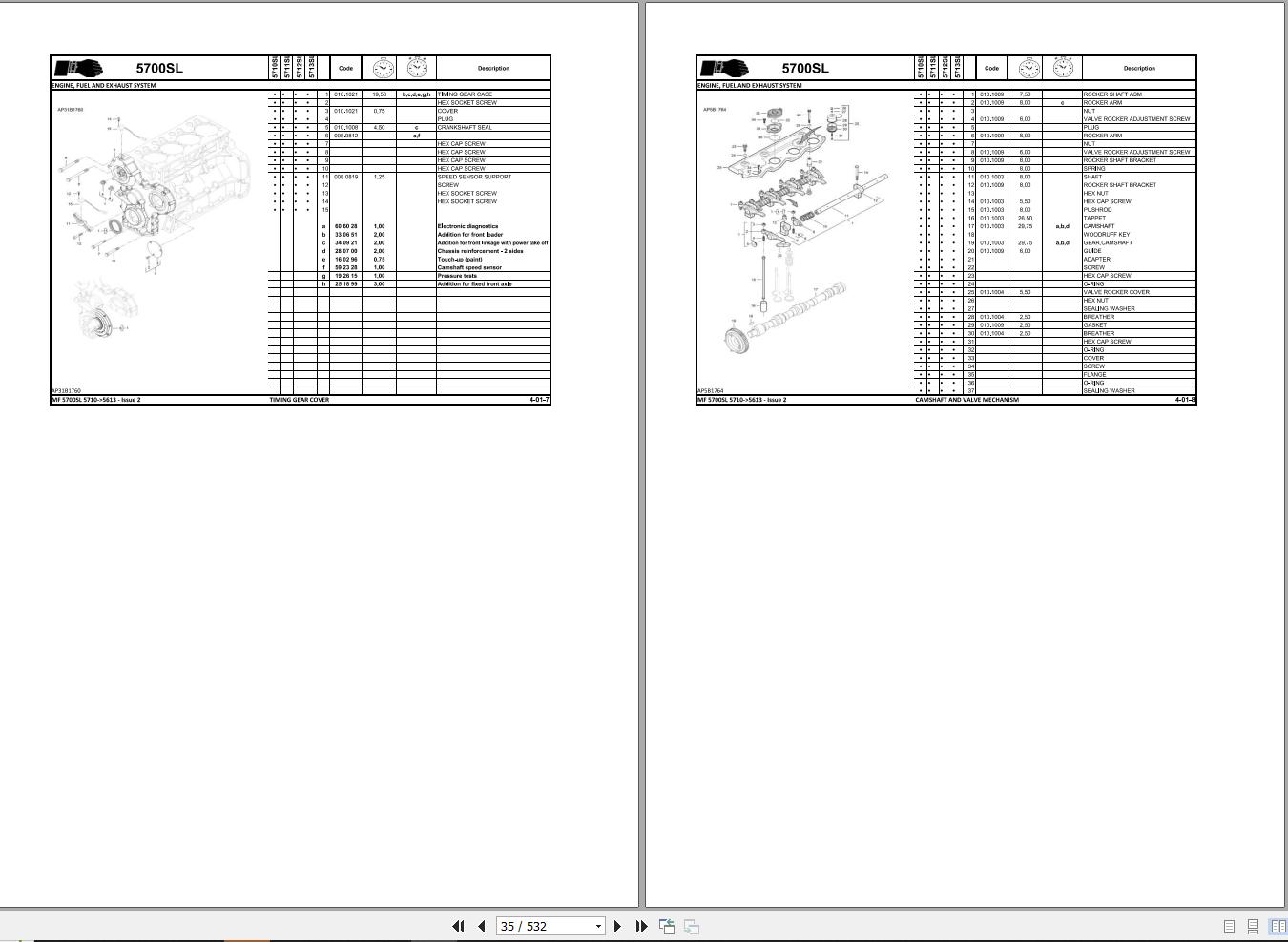 Massey Ferguson Tractor MF5700SL Repair Time Schedule ACT002601 2