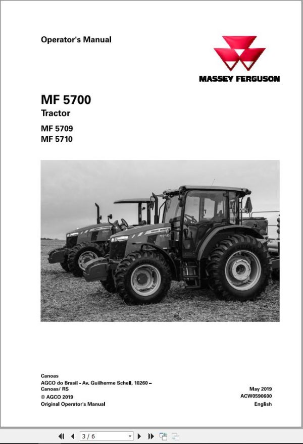 Massey Ferguson Tractor MF5709 MF5710 Operator Manual ACW0590600 1