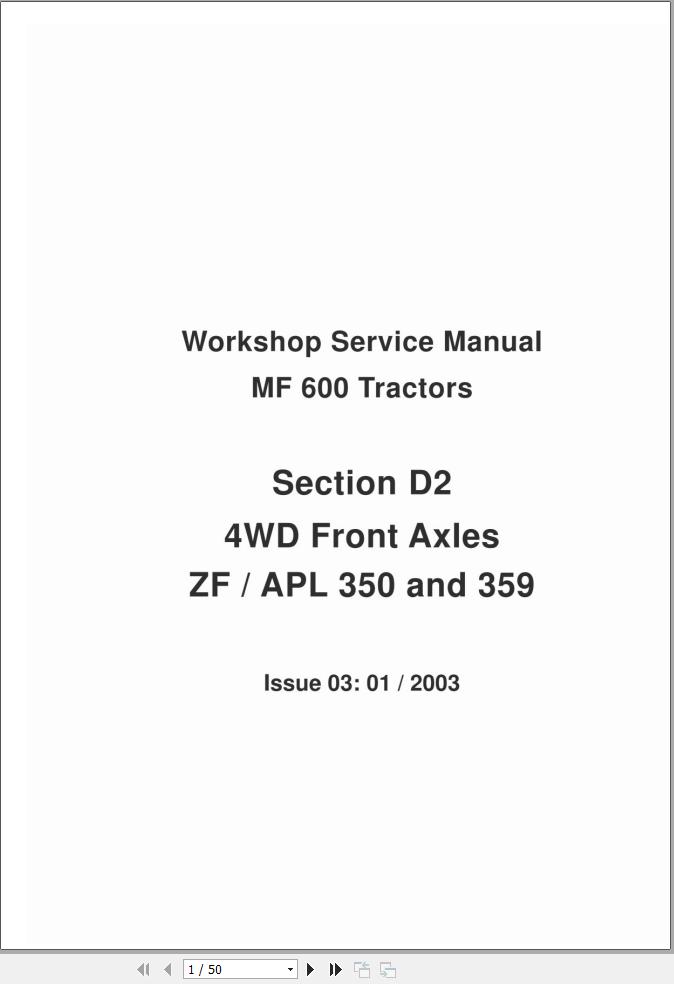 Massey Ferguson Tractor MF600 Workshop Service Manual 1