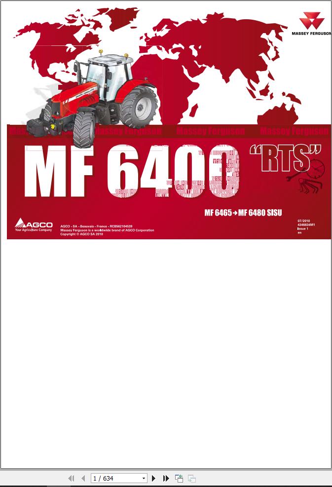 Massey Ferguson Tractor MF6465 to MF6480 SISU Repair Time Schedule 4346834M1 1