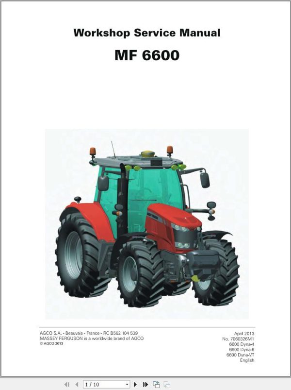Massey Ferguson Tractor MF6600 Series Workshop Service Manual 7060326M1 1