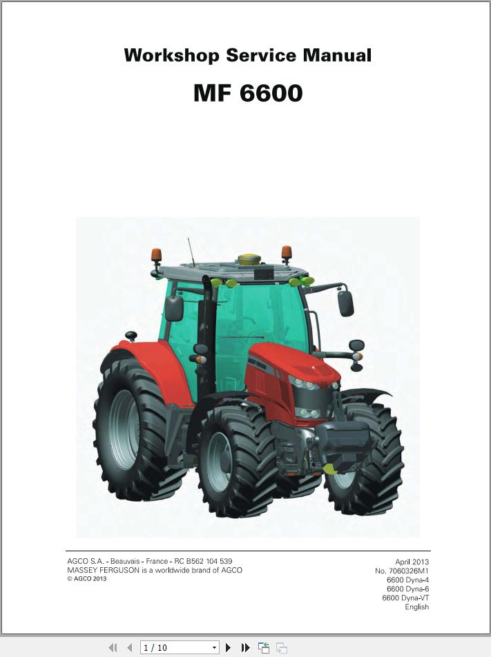 Massey Ferguson Tractor MF6600 Series Workshop Service Manual 7060326M1 1
