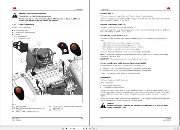 Massey Ferguson Tractor MF6711 MF6712 MF6713 Operator Manual ACW149232A 2