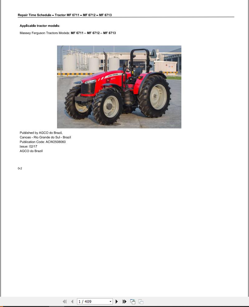 Massey Ferguson Tractor MF6711 MF6712 MF6713 Repair Time Schedule ACW2508060 1