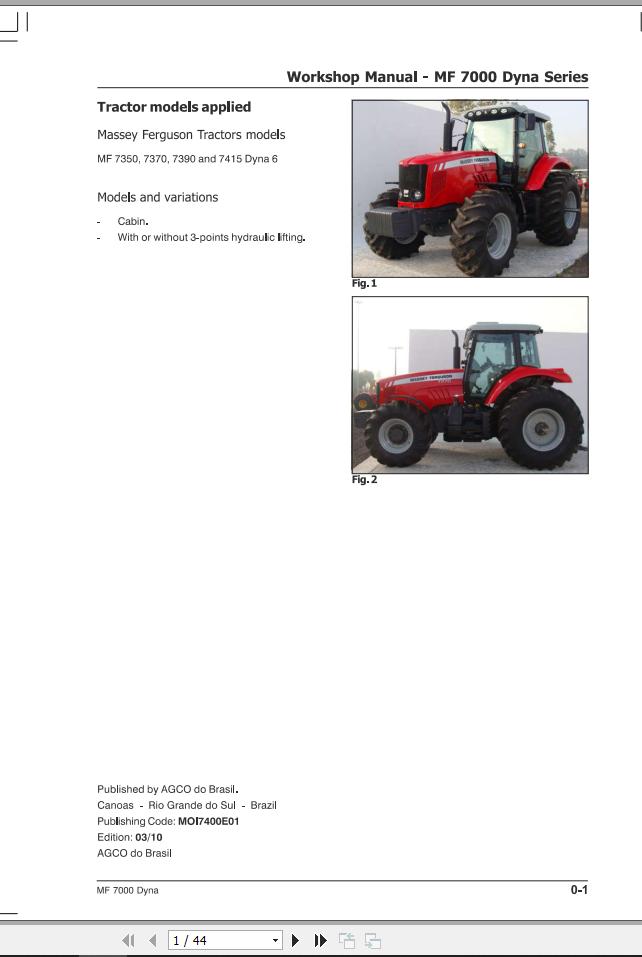 Massey Ferguson Tractor MF7000 Dyna Series Workshop Manual MOI7400E01 1