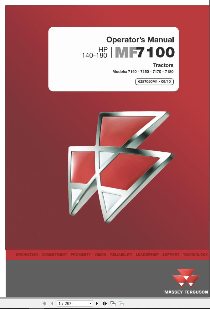 Massey Ferguson Tractor MF7100 Series Operator Manual 6287050M1 1
