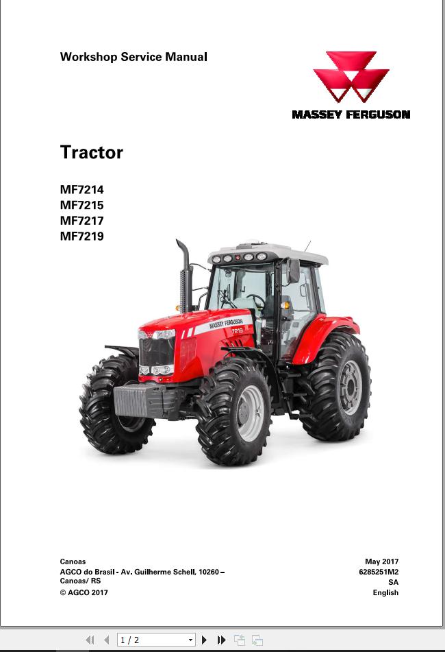 Massey Ferguson Tractor MF7214 MF7215 MF7217 MF7219 Workshop Service Manual 6285251M2 1