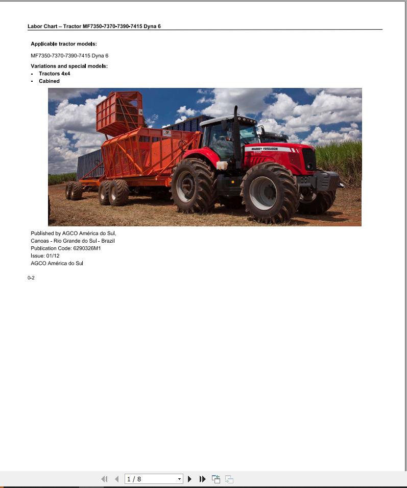 Massey Ferguson Tractor MF7350 to MF7415 Dyna6 Repair Time Schedule 6290326M1 1