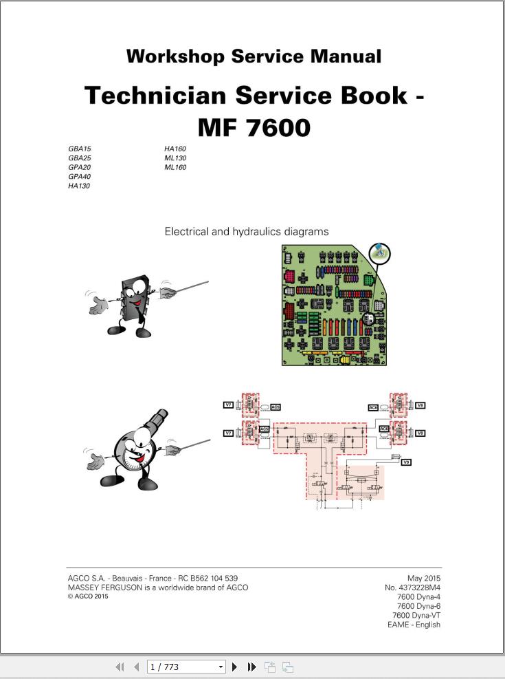 Massey Ferguson Tractor MF7600 Series Technician Service Book 4347228M4 1