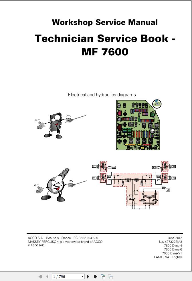 Massey Ferguson Tractor MF7600 Series Technician Service Book 4373228M3 1