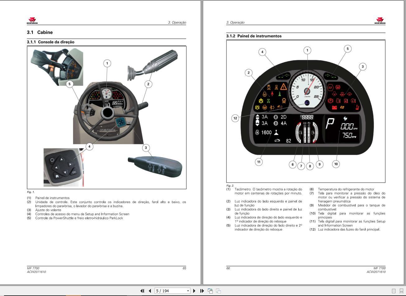 Massey Ferguson Tractor MF7700 Series Operator Manual ACW2071610 PT 2