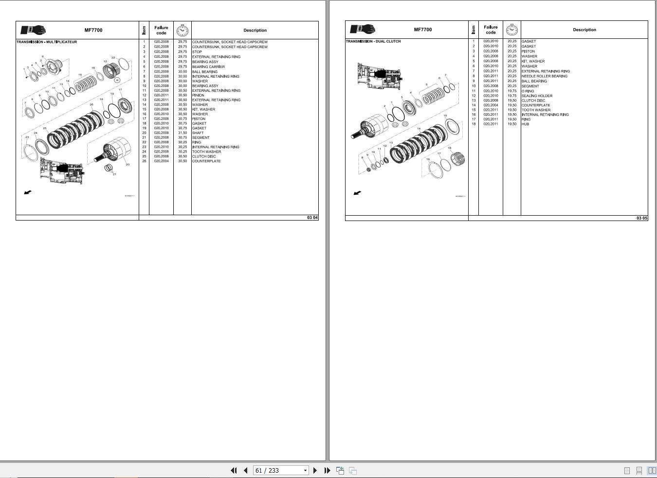 Massey Ferguson Tractor MF7700 Series Repair Time Schedule ACW6826610 2