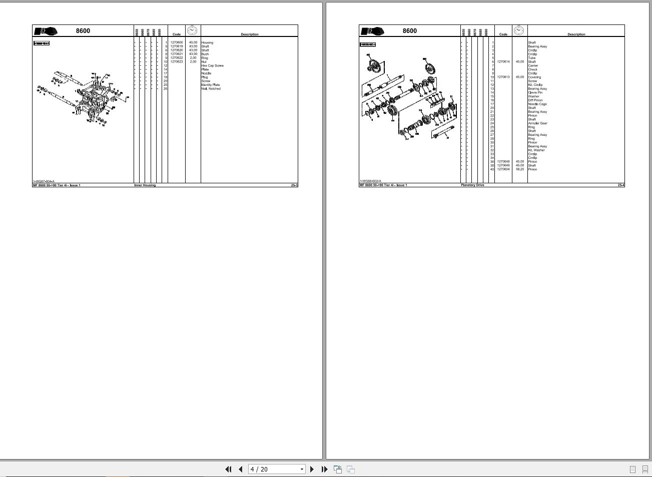 Massey Ferguson Tractor MF8600 Series Repair Time Schedule 4373046M1 2