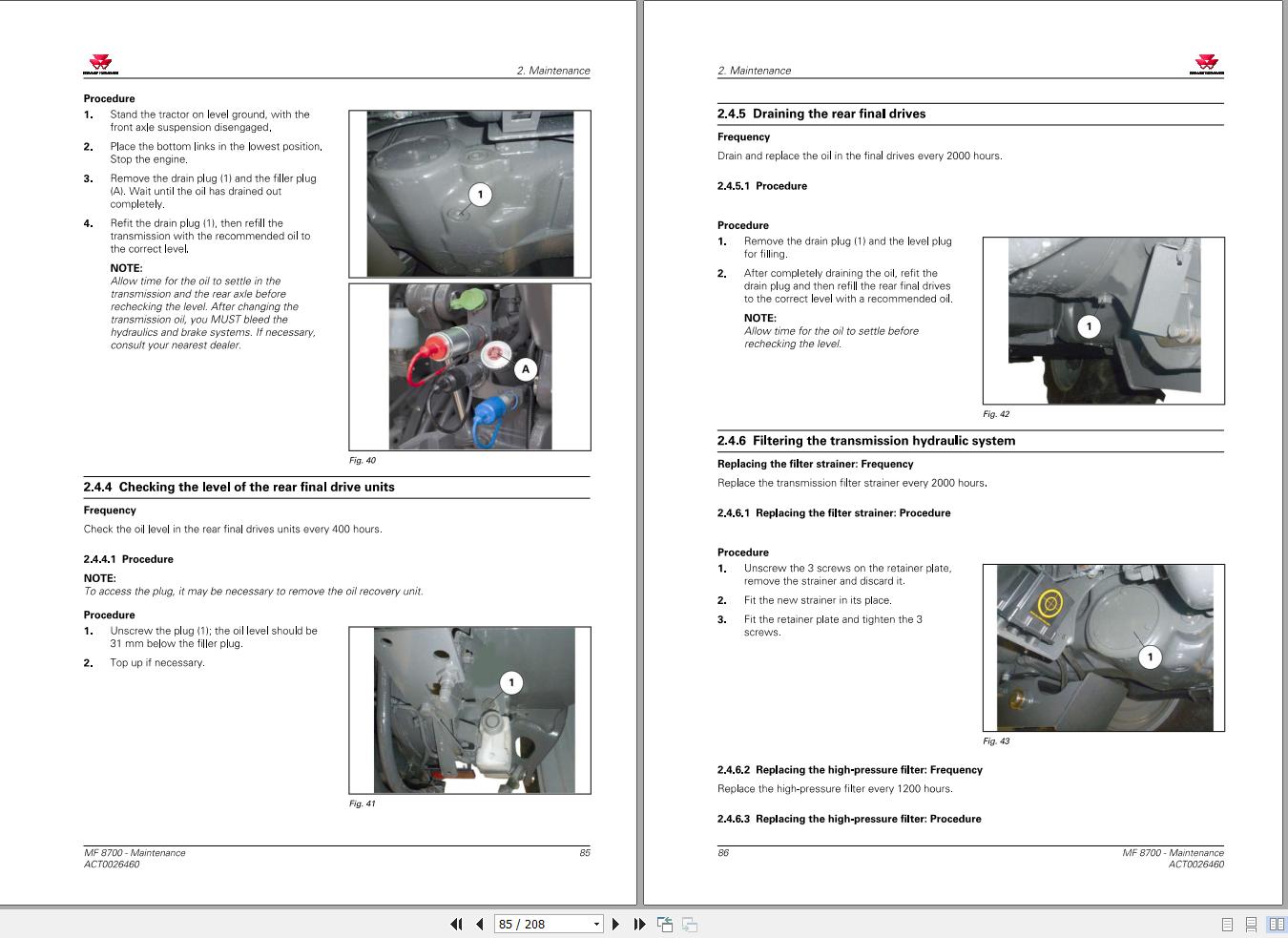 Massey Ferguson Tractor MF8700 Maintenance Manual ACT0026460 2