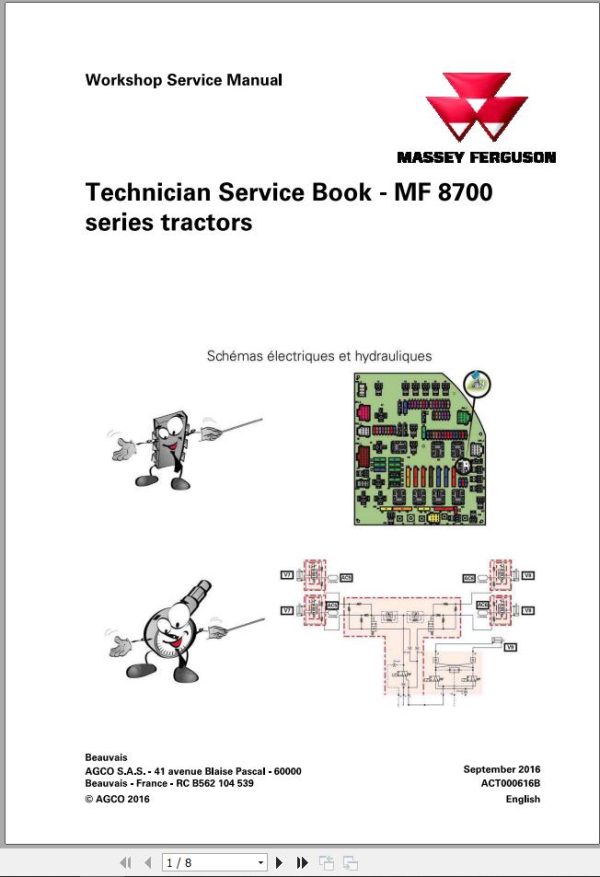 Massey Ferguson Tractor MF8700 Series Technician Service Book ACT000616B 1