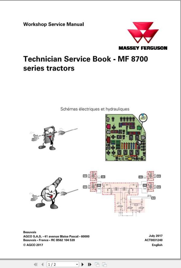 Massey Ferguson Tractor MF8700 Series Technician Service Book ACT0031240 1