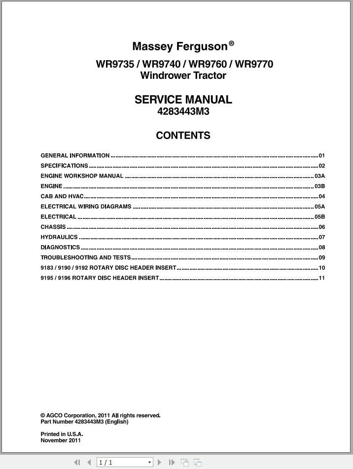 Massey Ferguson WR9735 WR9740 WR9760 WR9770 Service Manual 4283443M3 1