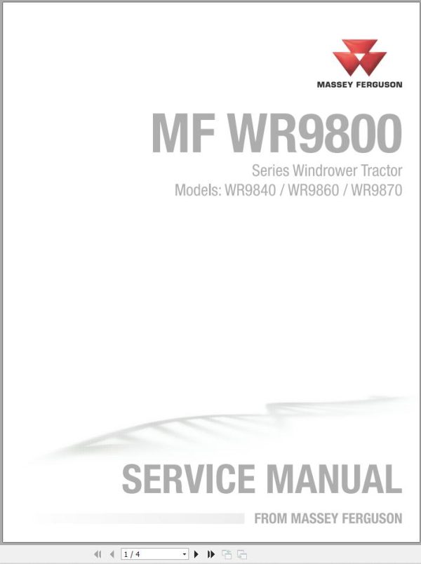 Massey Ferguson Windrower MF WR9800 Series Workshop Service Manual 4283555M4 1