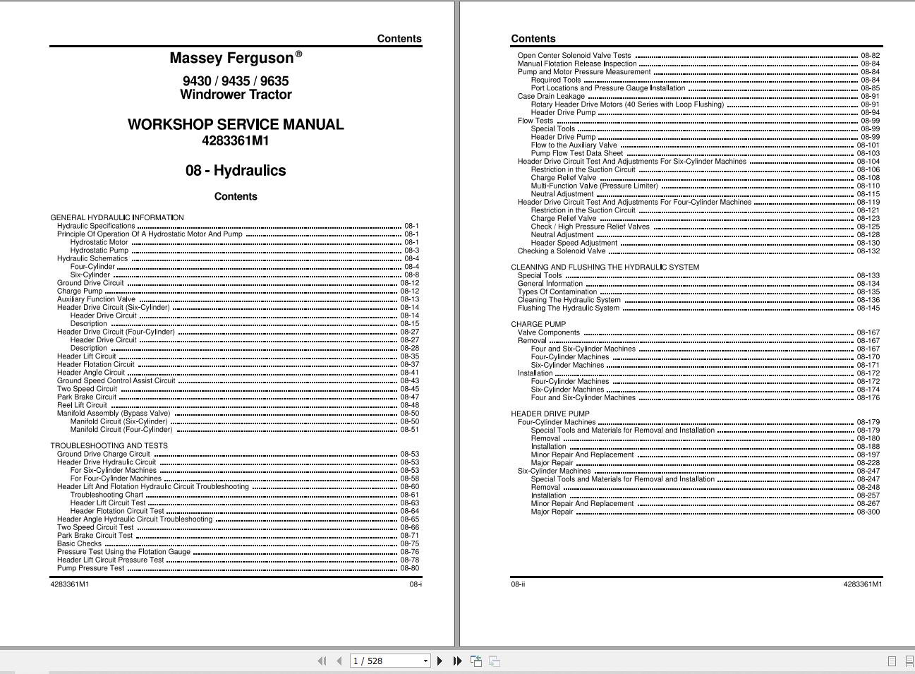 Massey Ferguson Windrower Tractor 9430 9435 9635 Service Manual 4283361M1 1