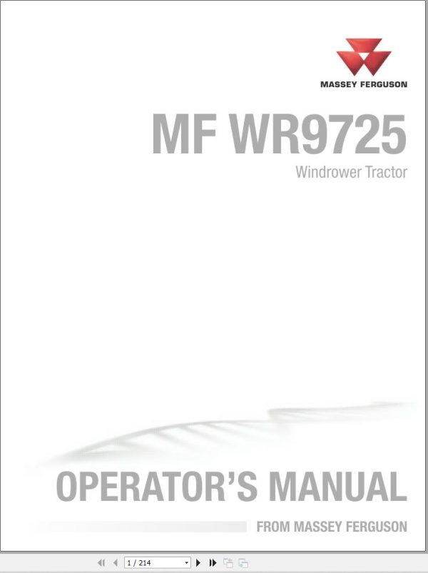 Massey Ferguson Windrower Tractor WR9725 Operator Manual 700737891B 1