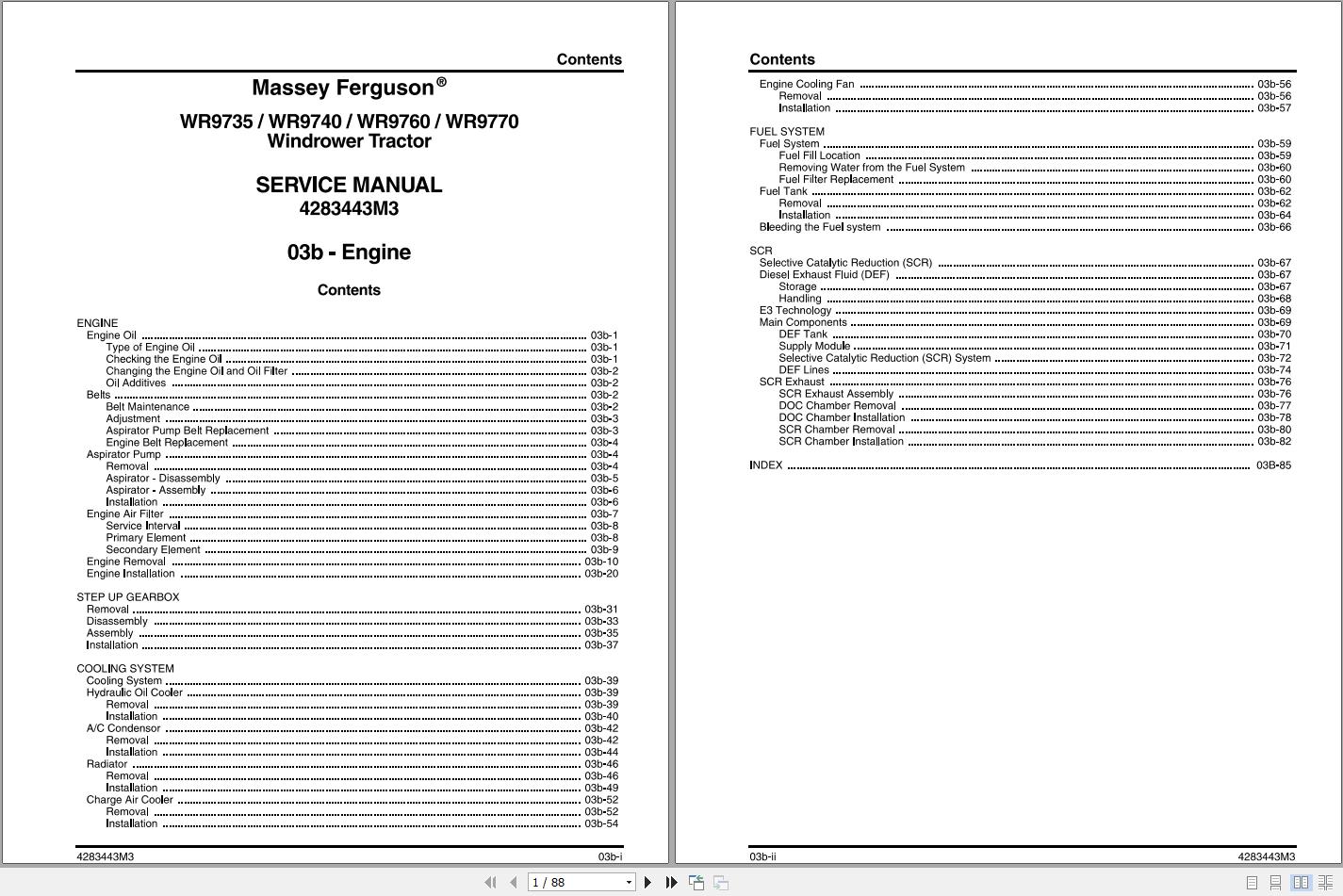 Massey Ferguson Windrower Tractor WR9735 to WR9770 Service Manual 4283443M3 1